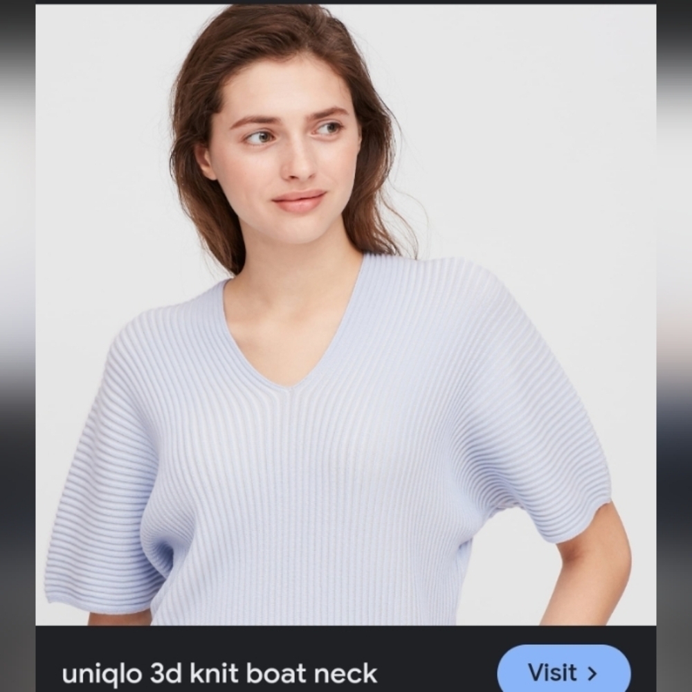 Uniqlo 3D Knit Icy Pale Blue Unique Casual Comfy Innovative V-neck Sweater